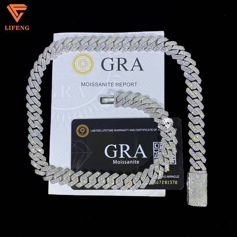 Ready Stock 12mm 20inches Cuban Link Chain Fine Jewelry for Men Charm Diamond Necklace VVS Moissanite Cuban 925 Silver Chain