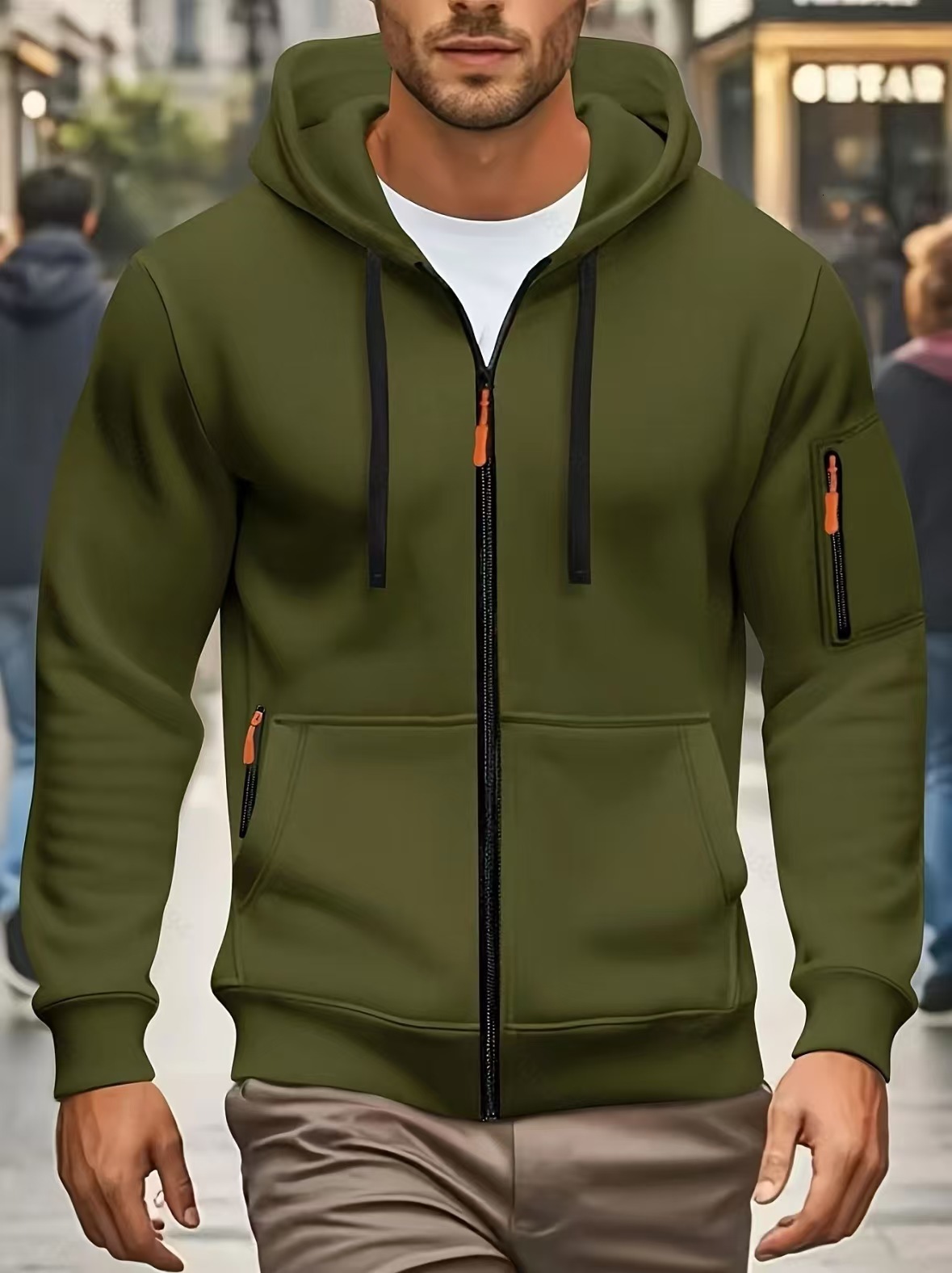 Men's Solid Color Hooded Sweatshirt 2025 Spring New Zipper Cardigan Jacket European Size Casual