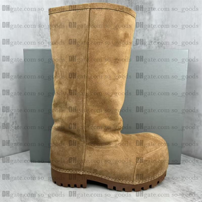 Designer Alaska Fur Snow High Boots Women Men Combat Strike Winter Fall Rain Fluffy Furry Calfskin Thick Rubber Sole Classic Platform