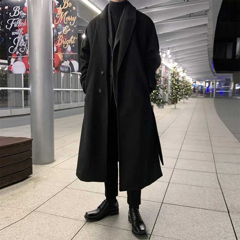Korean Fashion Winter Jacket and Coat Men 2025 Mens Casual Thicken Wool Oversized Overcoat Male Streetwear Warm Belt Long CoatsT251025