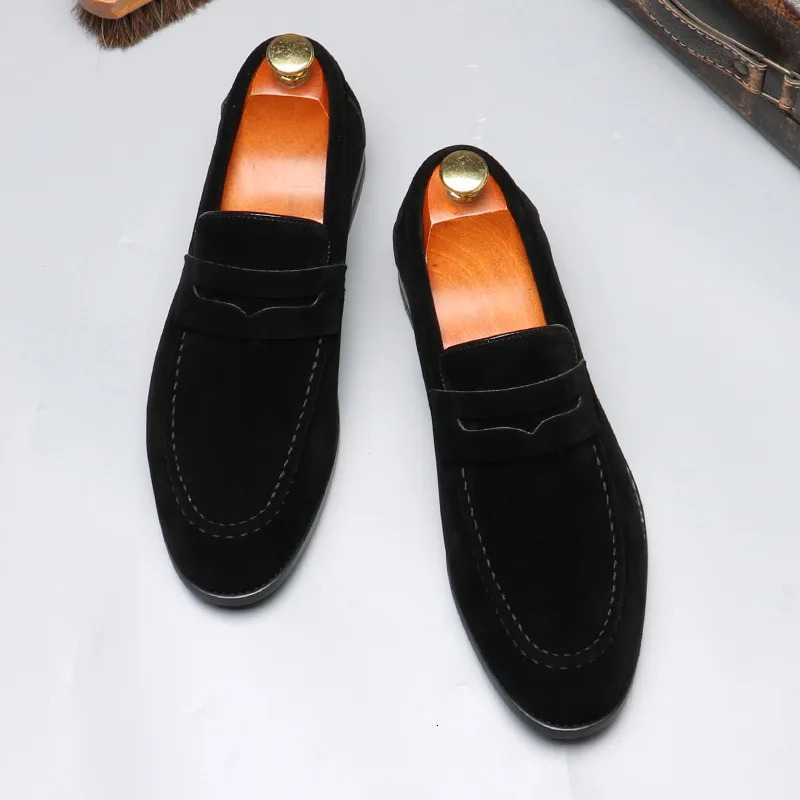 Mens Casual Shoes Suede Loafers Fashion Slip on Leather Shoes Soft Solid Dress Shoes Wedding Flats Plus Size Business Men Shoe 251023