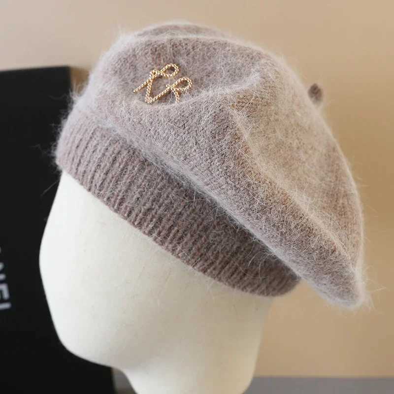 Letter Angora Rabbit Fur Soft Winter Beret for Wen French Elegant Artist Painter Hat Beanies Fem Casual Warm Walking C Y251025