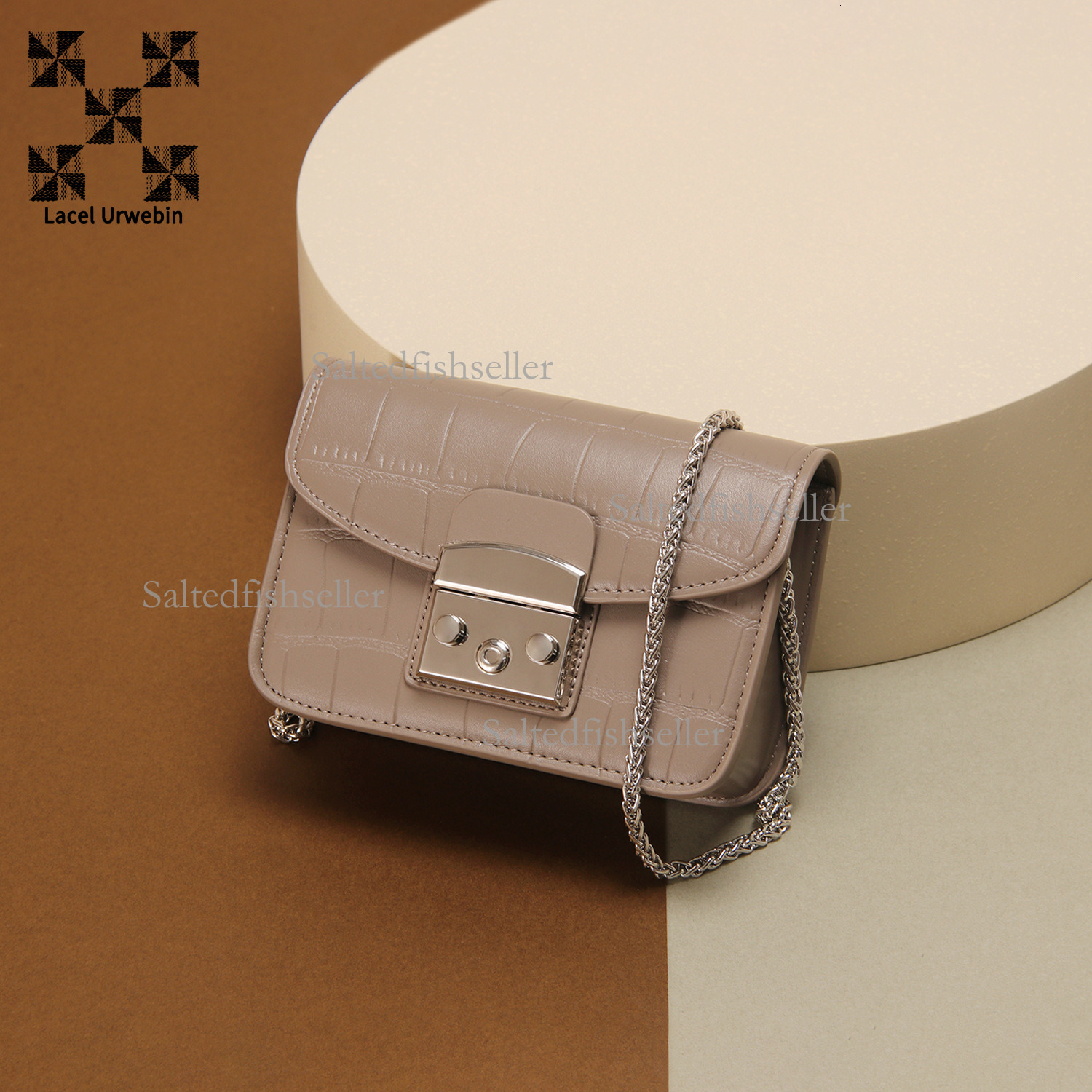 Lacel Urwebin Designer Luxury Crocodile Pattern Handbag Fashion Trend Small Fragrant Style Chain Mini Metal Buckle Single Shoulder Crossbody Bag Small