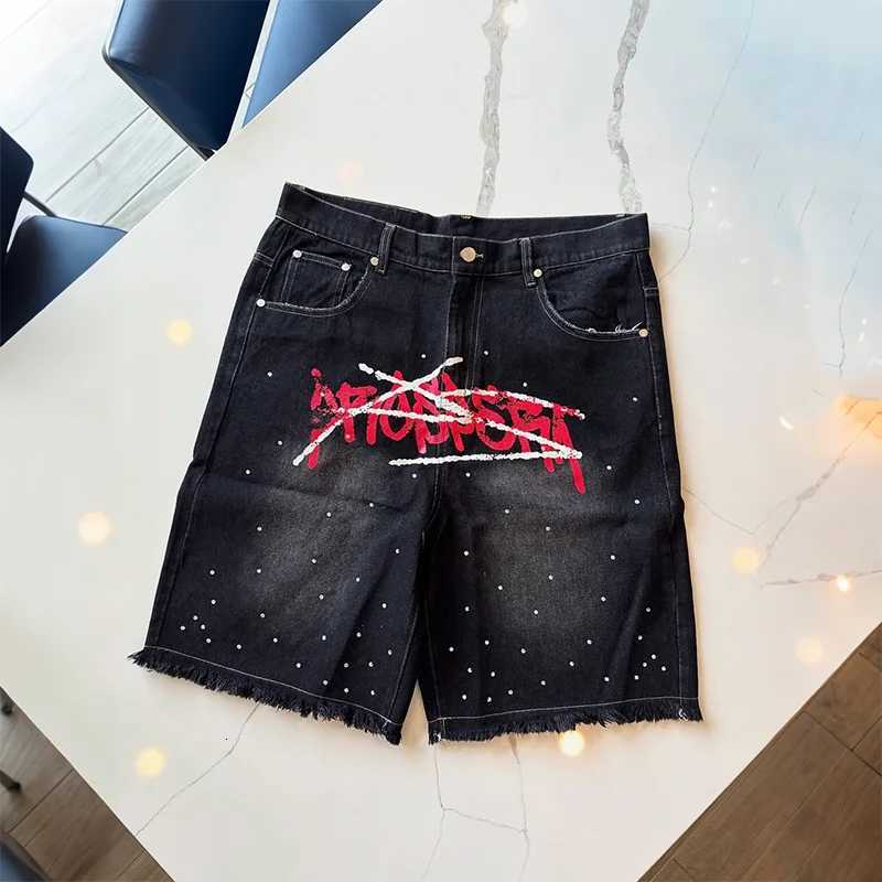 American retro washing jeans graffiti style text print casual fashion denim shorts trendy men and women hiphop streetwearXJ251025