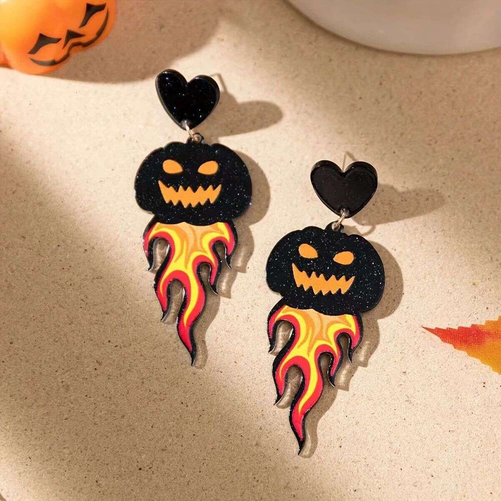New Halloween Printed Cute Funny Earrings for Women Ins Design Sense Alien Pumpkin Ear Jewelry Accessories