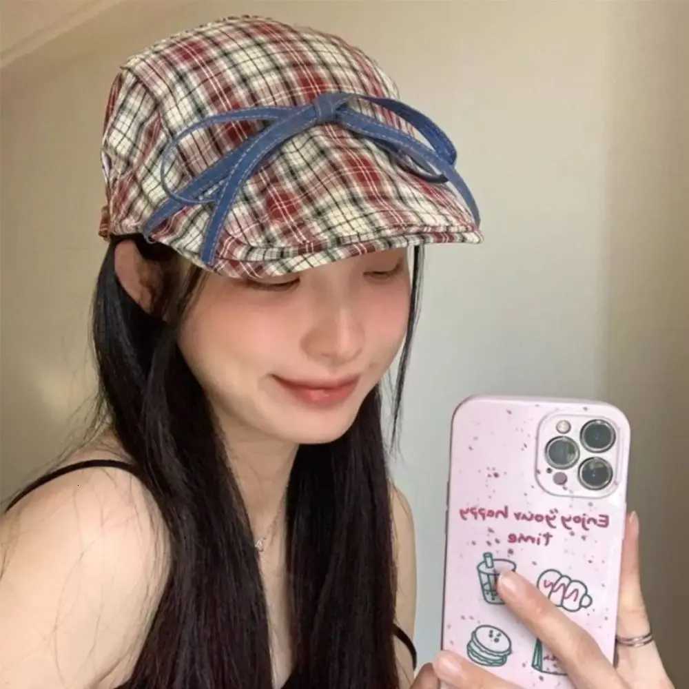 New Plaid Bowknot Berets Hat Flat Sweet Visor Hat Janese Style Duckbill Hat Y251025