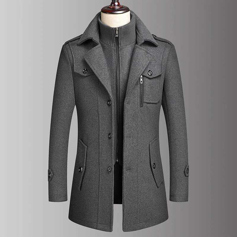 Mens Double Collar Wool Coat Fashion Handsome Autumn Winter Business Style High Quality Middleaged Mens Fashion Woolen CoatT251025
