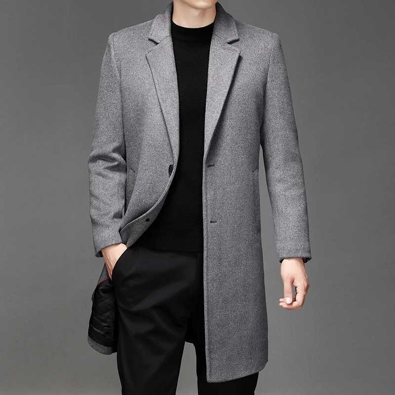 Autumn Winter Mens Wool Coats Mid Long Trench Men Solid Smart Casual Wool Blends Outerwear Turn Down Collar Windbreaker ManT251025