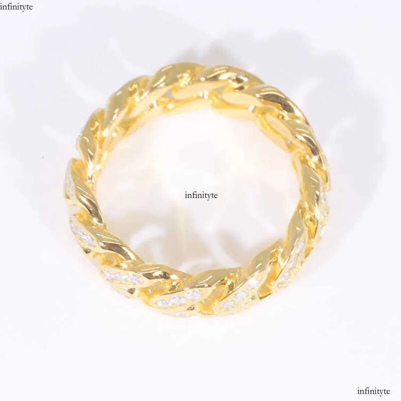 Custom Moissanite Cuban Ring S Sier with 2rows Hip Hop Mens White Gold Plated Vvs Dia Rings