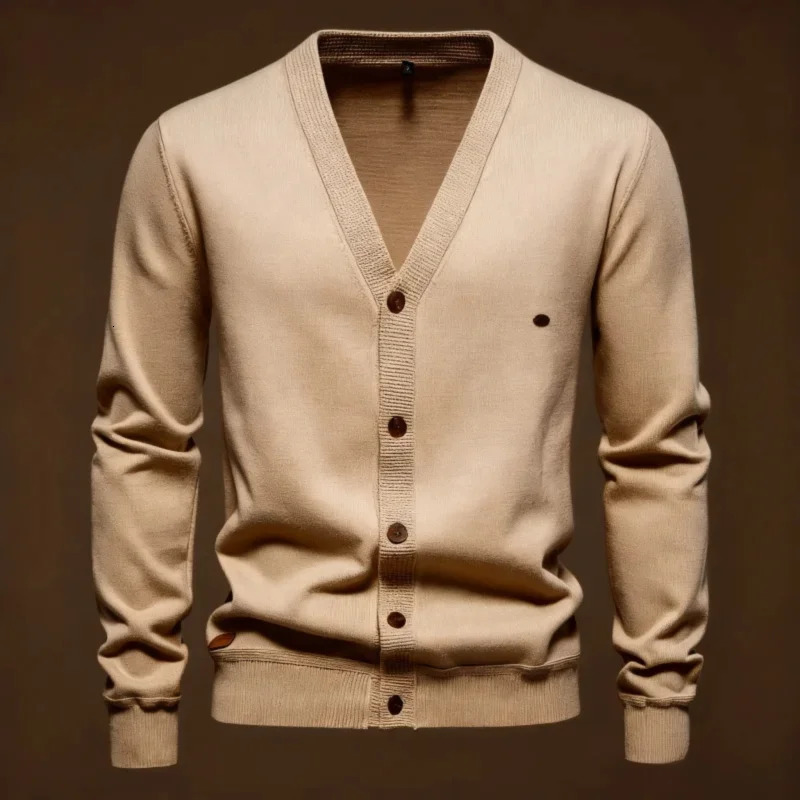 Mens Merino Wool Cardigan Business Casual Solid Color Knit Sweater for Autumn Winter Made in Italy 251015