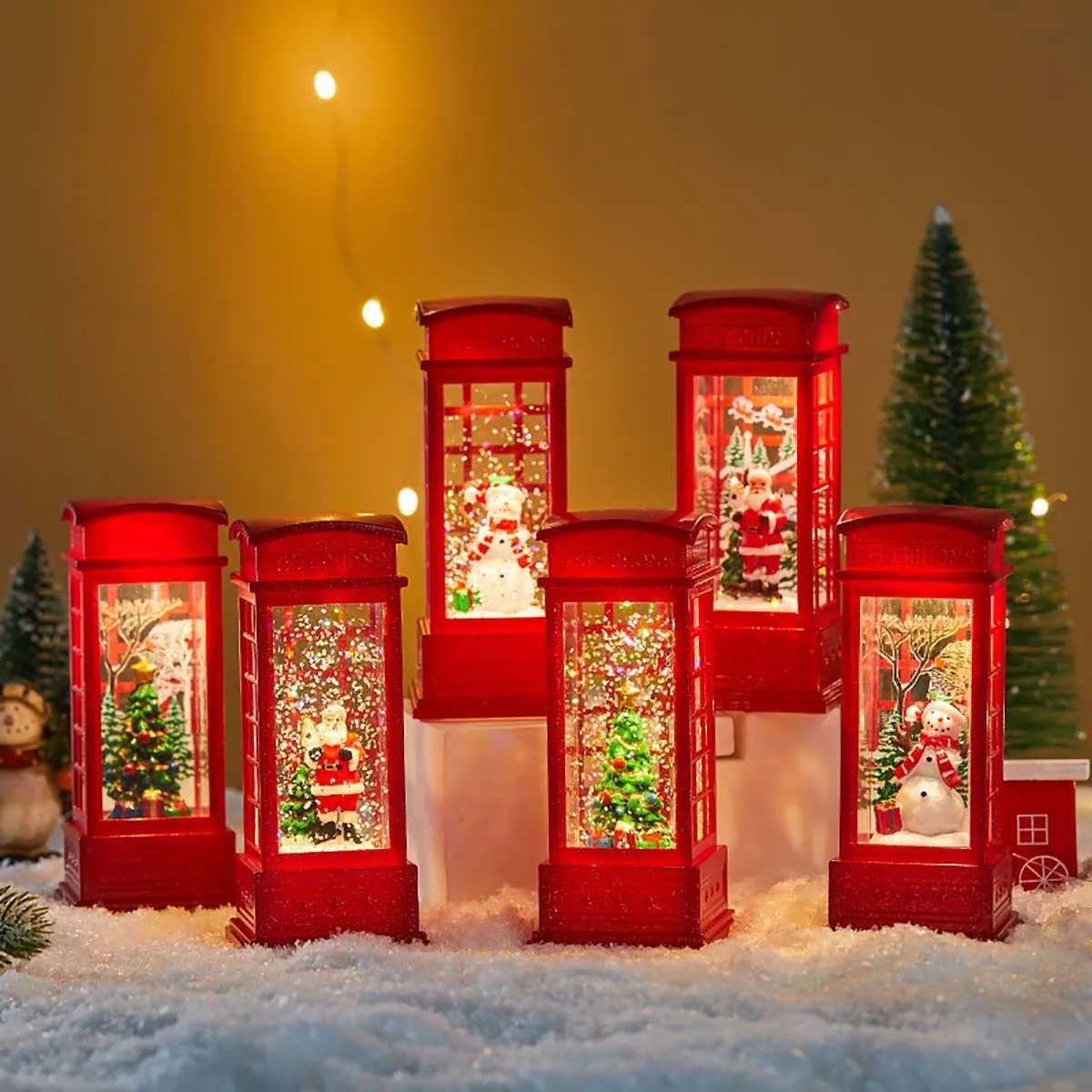 1pc Christmas Decorations Resin Wind Light With Water Crystal Design Featuring Santa Claus Telephone Booth Pattern Great A C251024