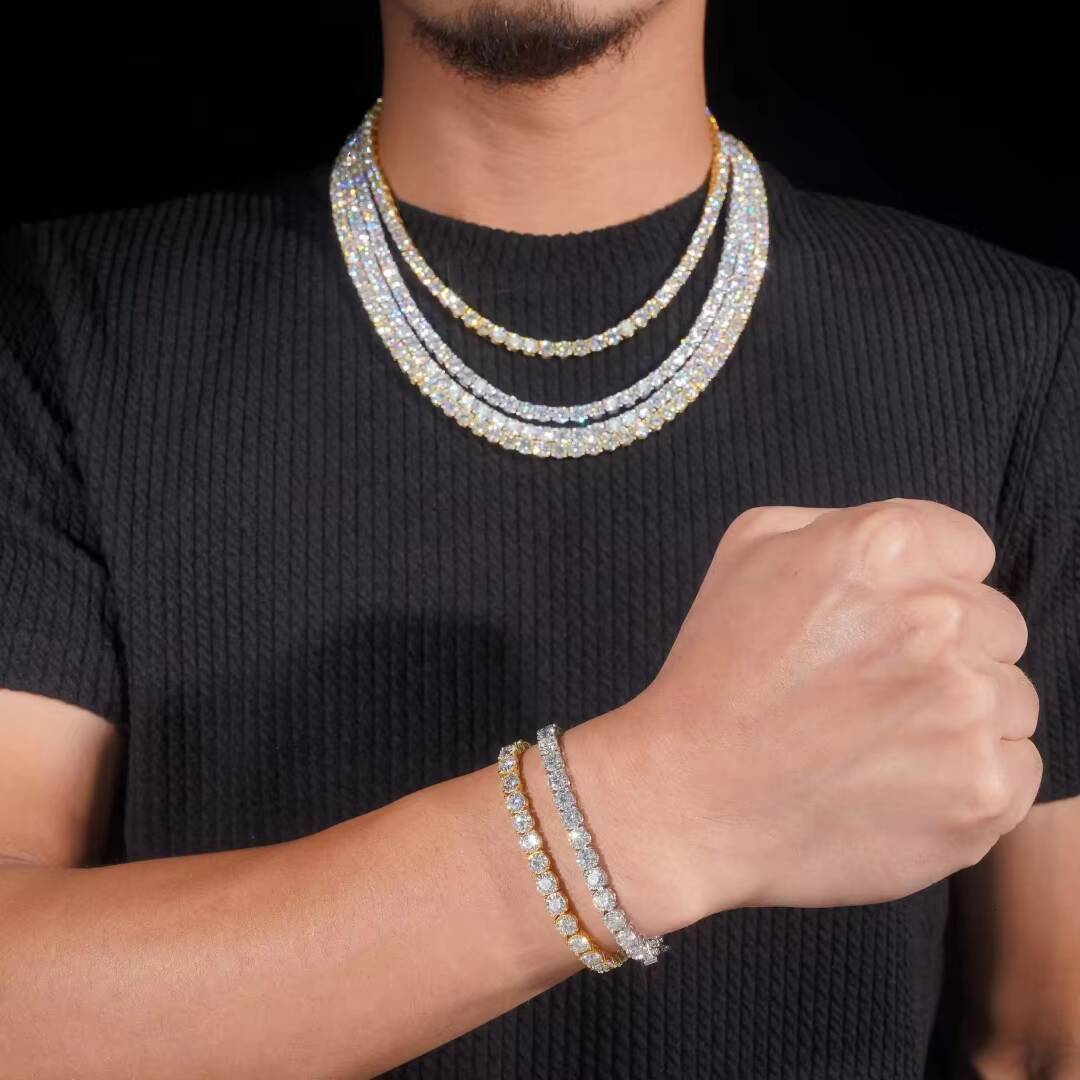 Fast Shipping 925 Silver 5mm Moissanite Tennis Necklace GRA Certificated Iced Out Moissanite Tennis Chain Men