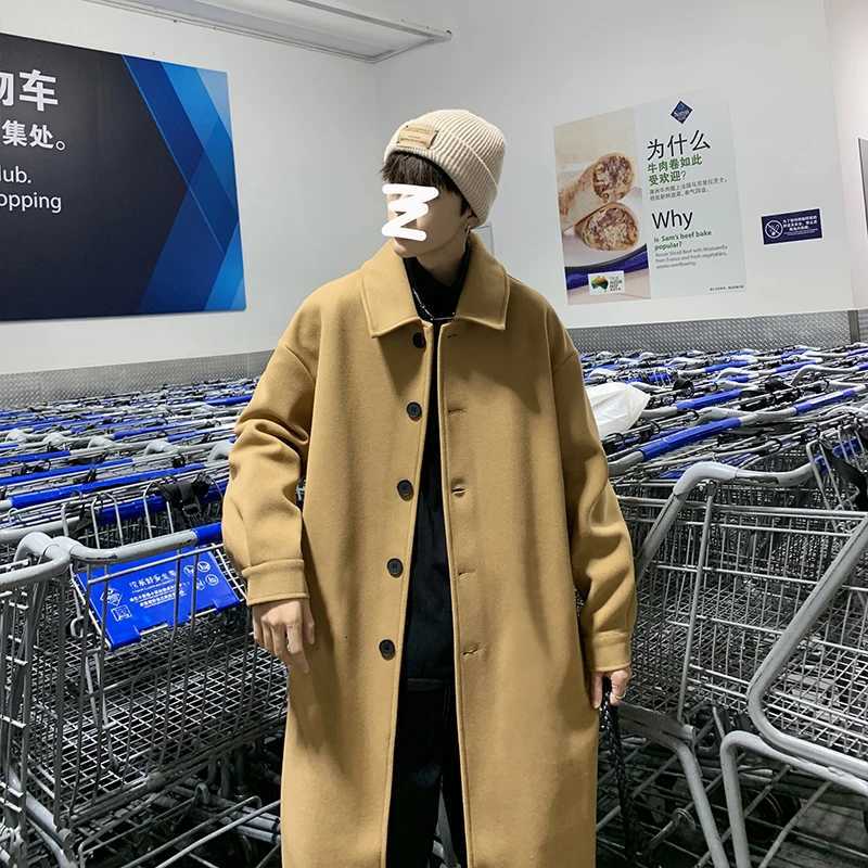 Blends Men Xlong Autumn Winter Korean Style Trendy Loose Overcoats Solid Handsome Allmatch College Harajuku Clothing MidcalfT251025