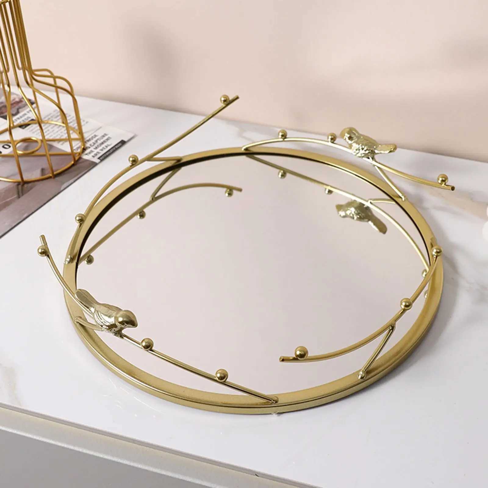 Decorative Mirror Tray Makeup Organizer Practical Modern Jewelry Display Decorative Tray Candle Holder for Bedro Tabletop Y251025