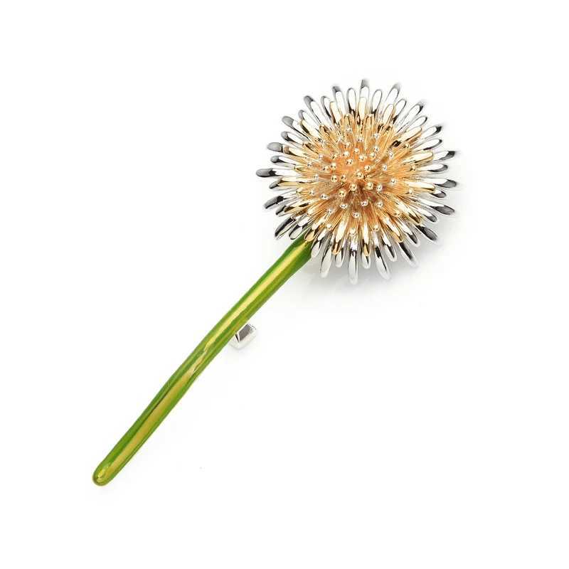 WuliBaby New Green Dandelion Flower Enamel Brooches Women Mens Weddings Plants Brooch Pins Gifts J251115