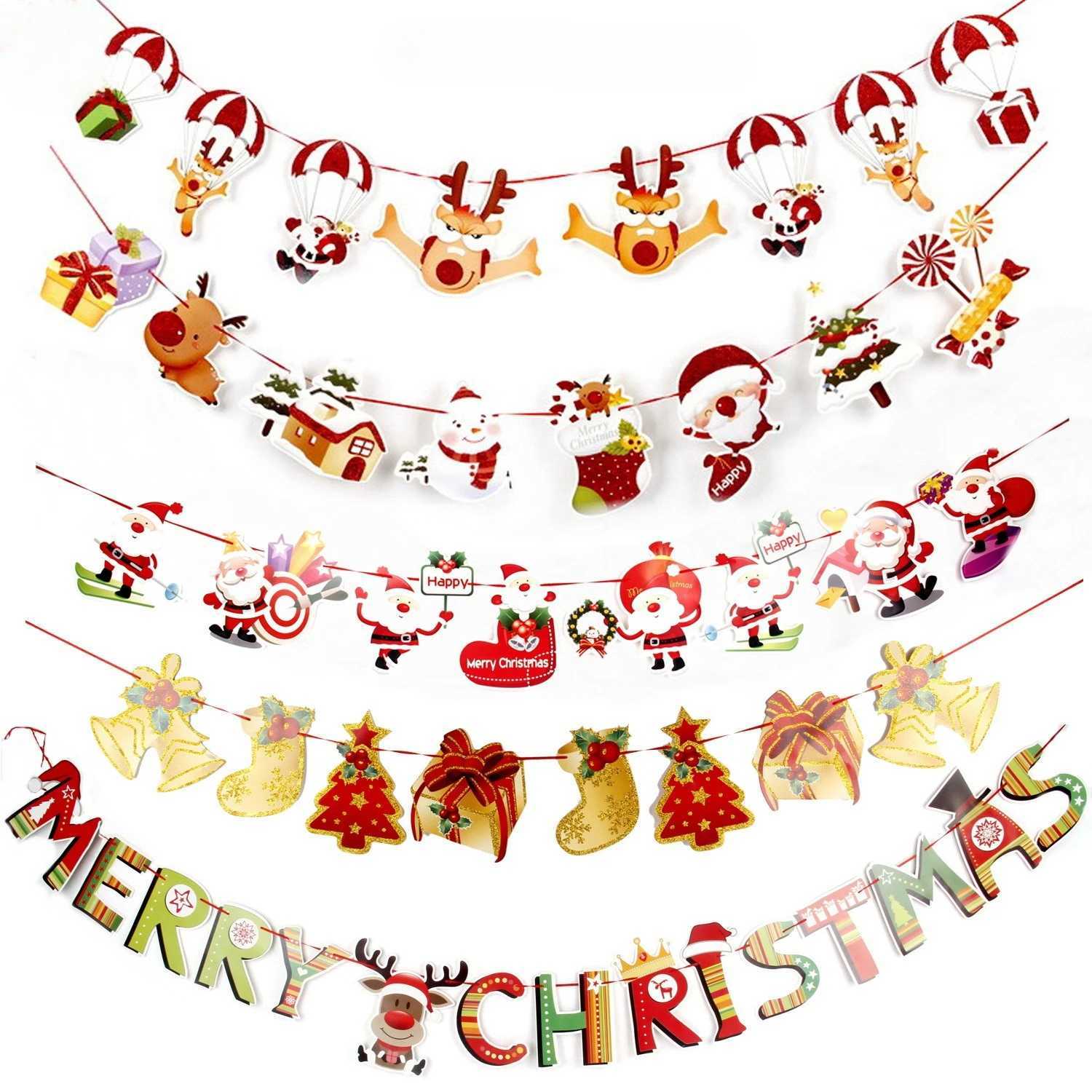 Christmas decorative items cartoon banners colorful flags Christmas festival scene arrangements paper hanging flags C251024