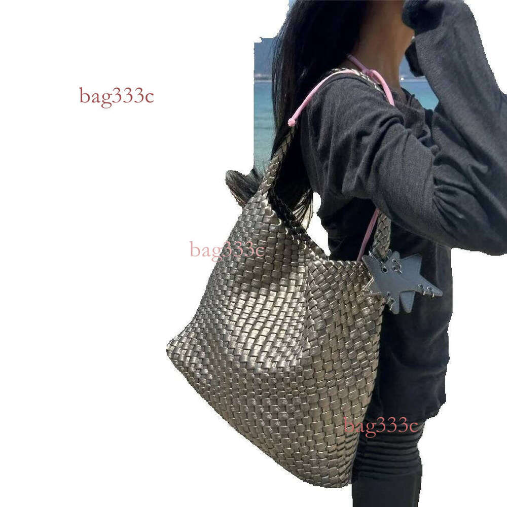 New Medium Champagne Color Woven Tote For Women, Large Capacity Handbag, Shoulder Bag, Crossbody Bucket Bag Cowhide Woven Bag