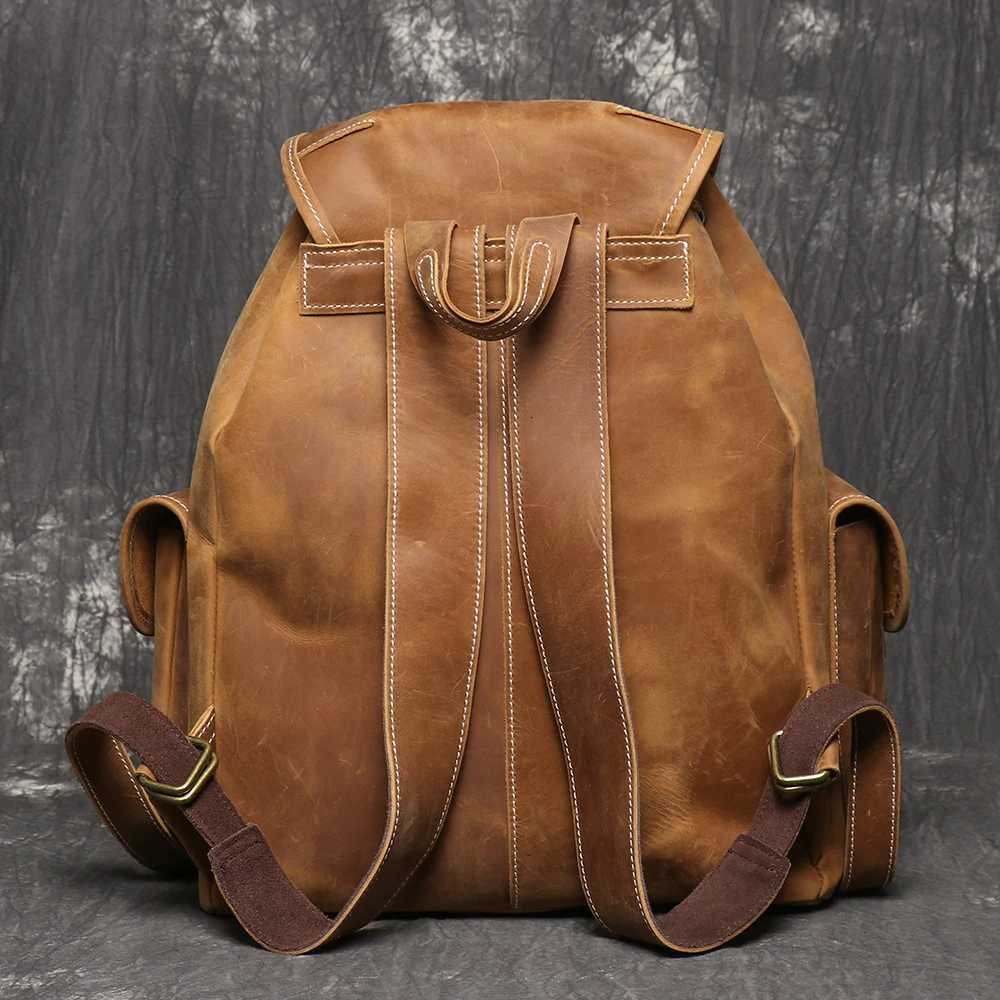 LUOKIR New Leather Shoulder Bag With Layered Cowhide Personalized Travel Backpack Large Capacity Computer Bag School Bag W251025
