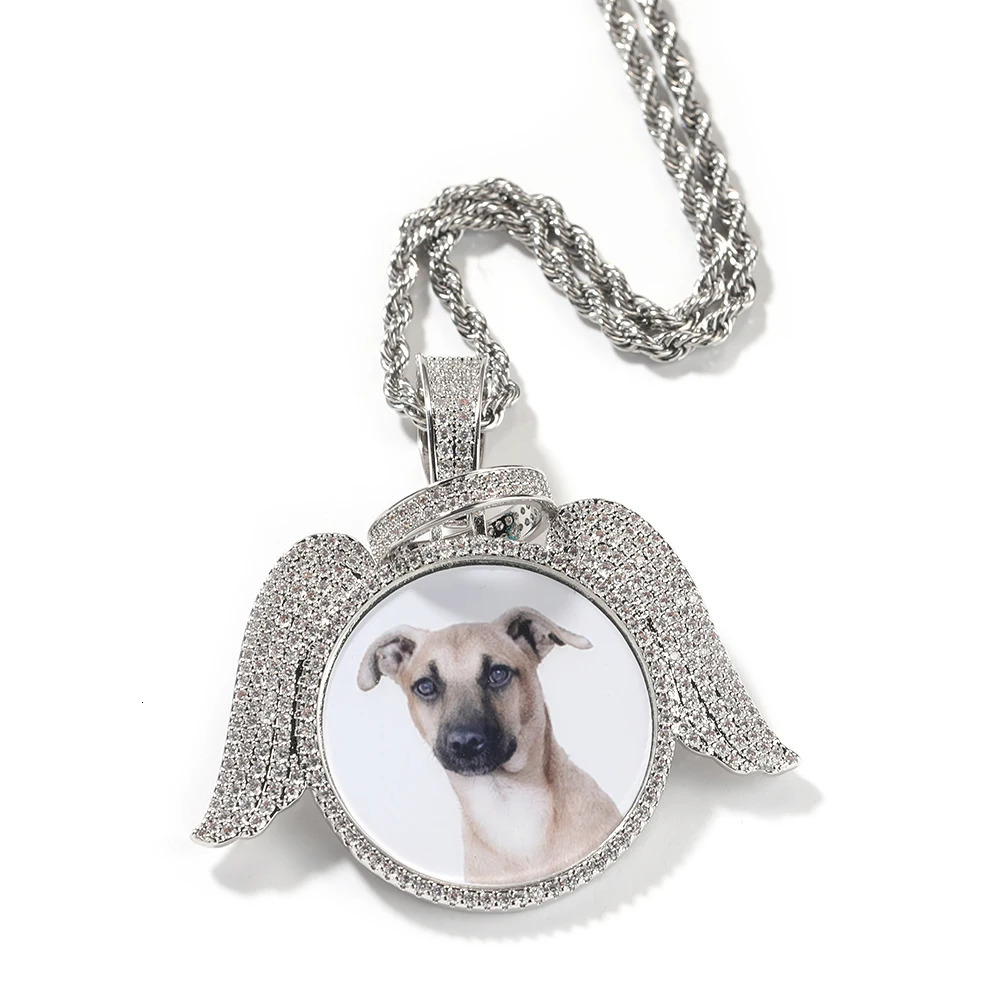 TBTK Custom Round Angel Wings Po Pendant Necklace Iced Out CZ Personalized Sublimation Memory Medallions HipHop Jewelry Gift 251023