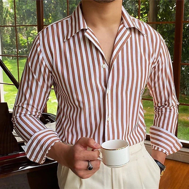Mens Long Sleeves shirt buttonup shirt summer shirt blue long sleeve striped lapel vacation clothing fashion casual Tops 251023