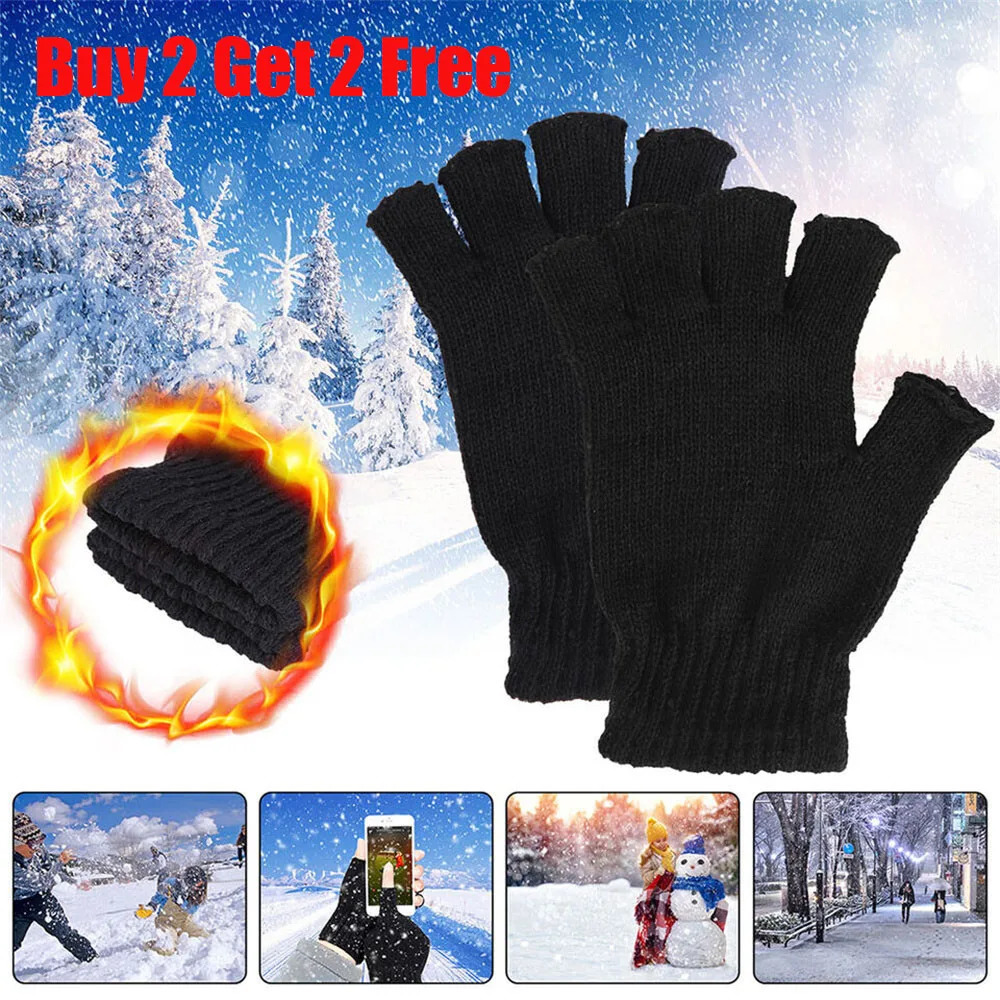 Knitted Thermal Fingerless Gloves Warm Winter Half Finger Gloves for Men Womens Solid Casual Gloves Xmas Gift 251021