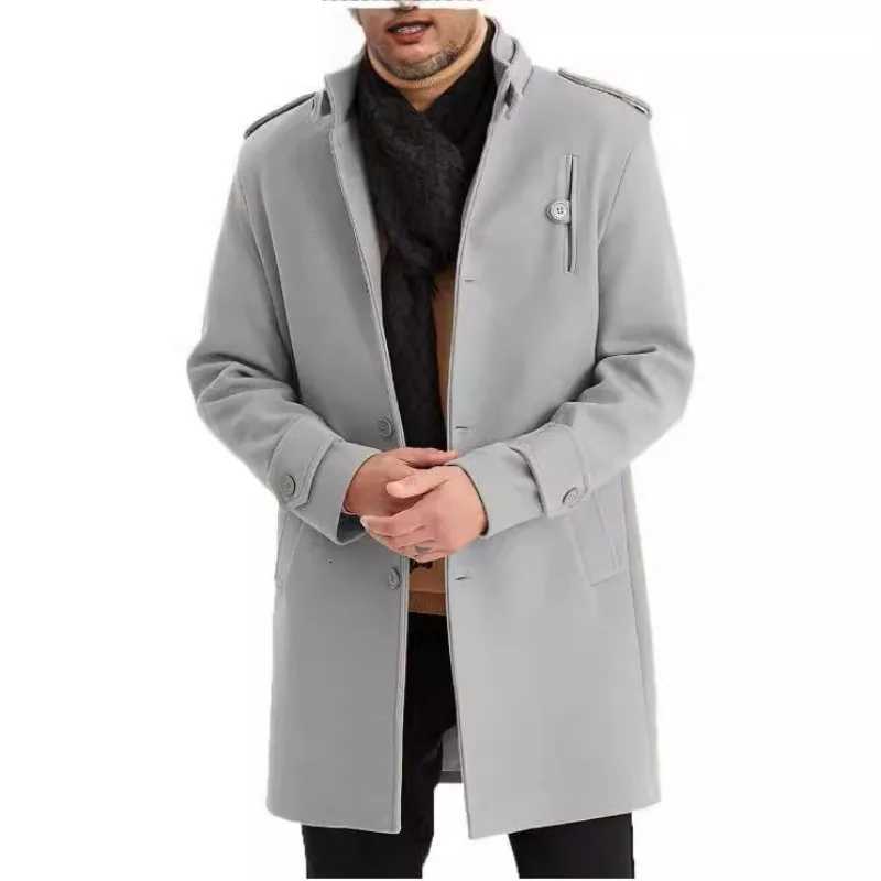 New Large Size Woolen Coat Mens Singlebreasted Medium and Long Coat MenT251025