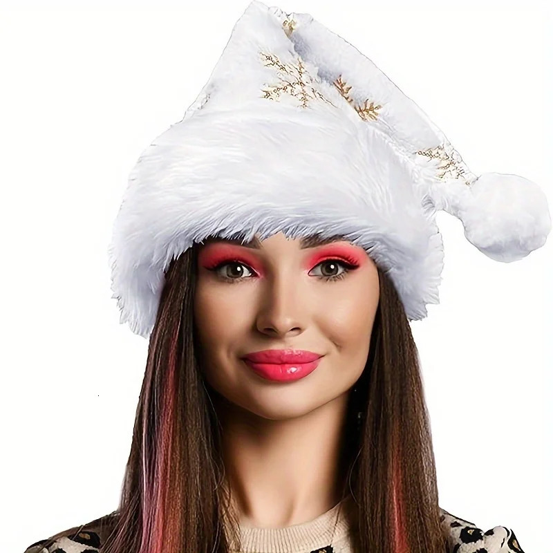 White snowflake Christmas hat Christmas decoration fuzzy golden embroidered Christmas hat Christmas festival costumegift bag 251023