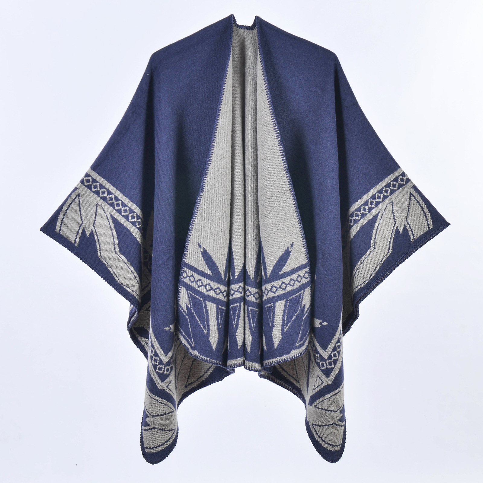 Autumn Winter New Thickened Imitation Cashmere Split Cape Shawl Travel Outerwear Cloak