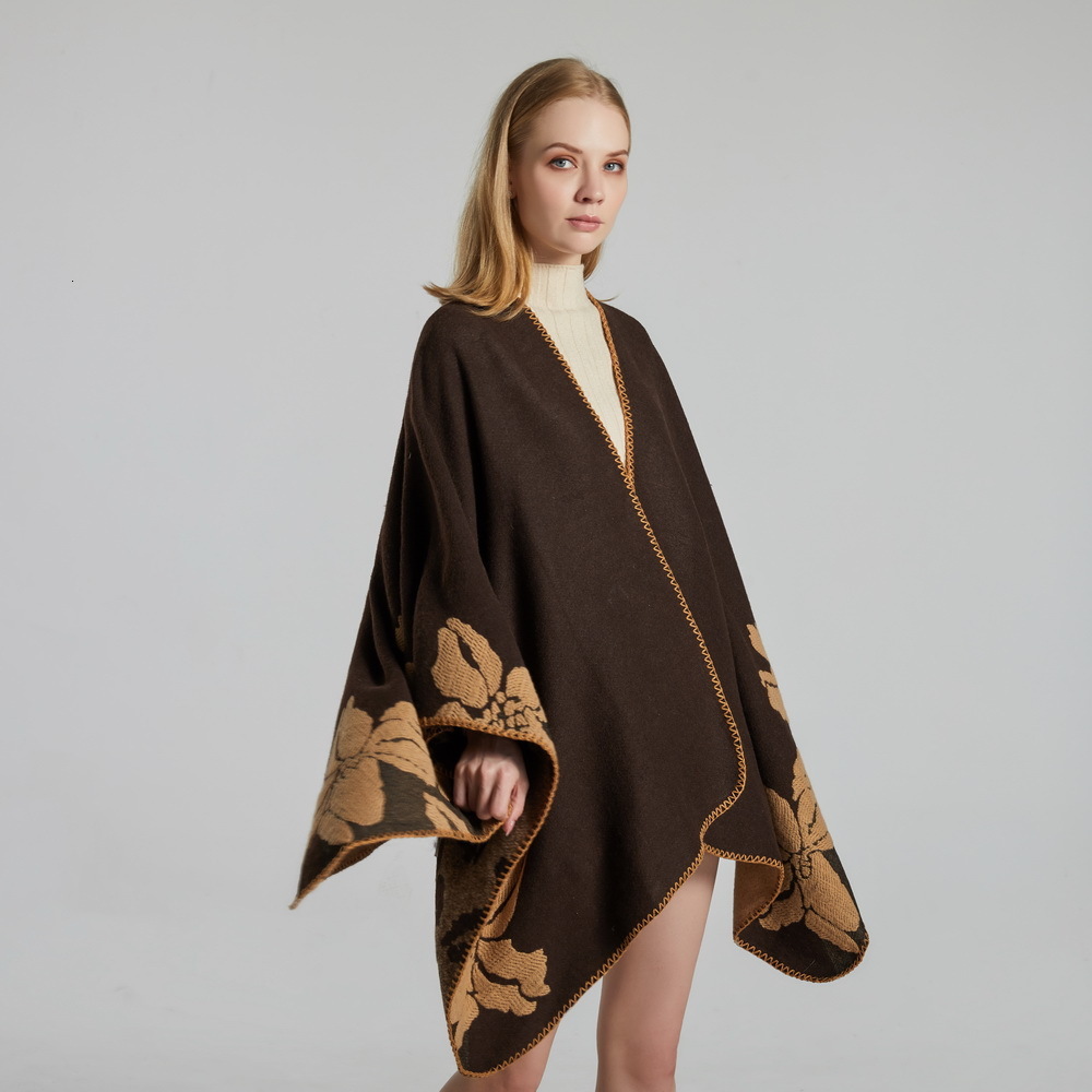 New Fashion Thickened Large Shawl for Women with Large Flowers DoubleSided Imitation Cashmere MultiFunctional Cape