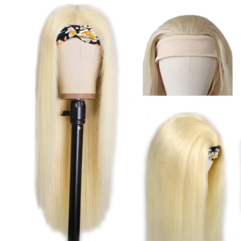 613 Headband Wig Straight Honey Blonde Human Hair Virgin Remy Hair Machine Made Glueless Wigs for Women No Lace Needed