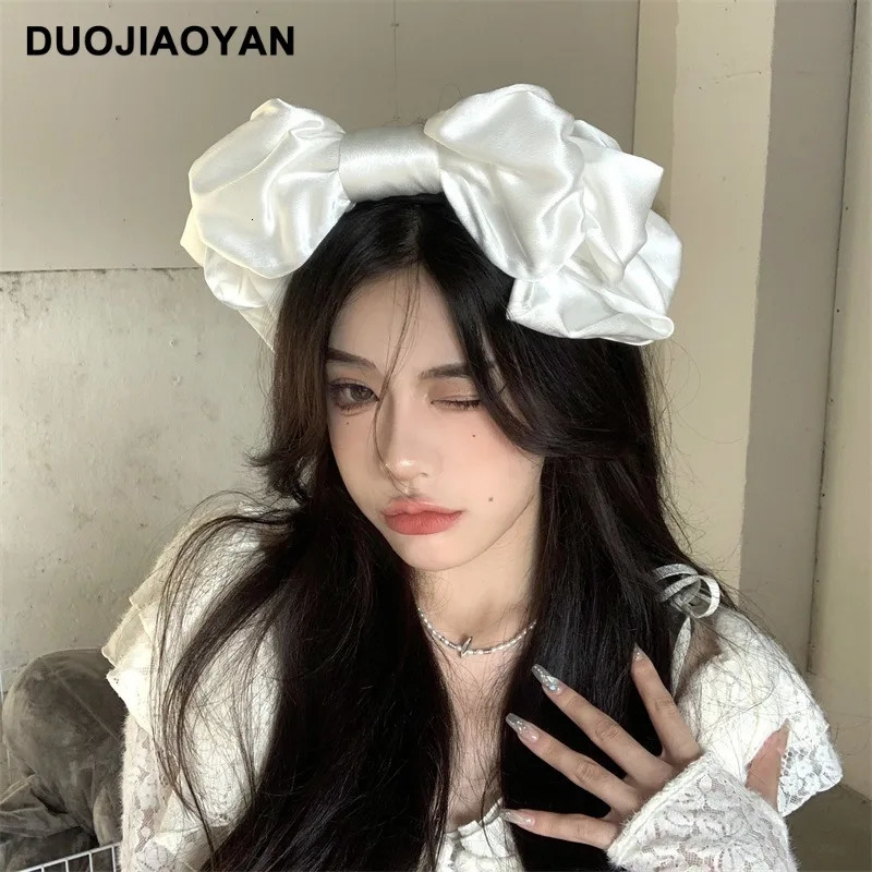 Internet Celebrity Same Style Sweet Japanese Solid Color Big Bow Headband Lolita Satin ThreeDimensional Versatile Twist Hair Ac 251023