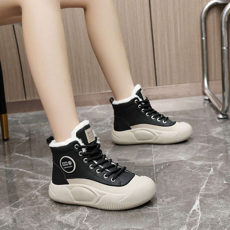 hot Classic Winter New Ins Korean Style High-top Fleece-lined Casual for Female Students with Platform Cotton Shoes Thick Sole Warm snow cozy Warm Tra