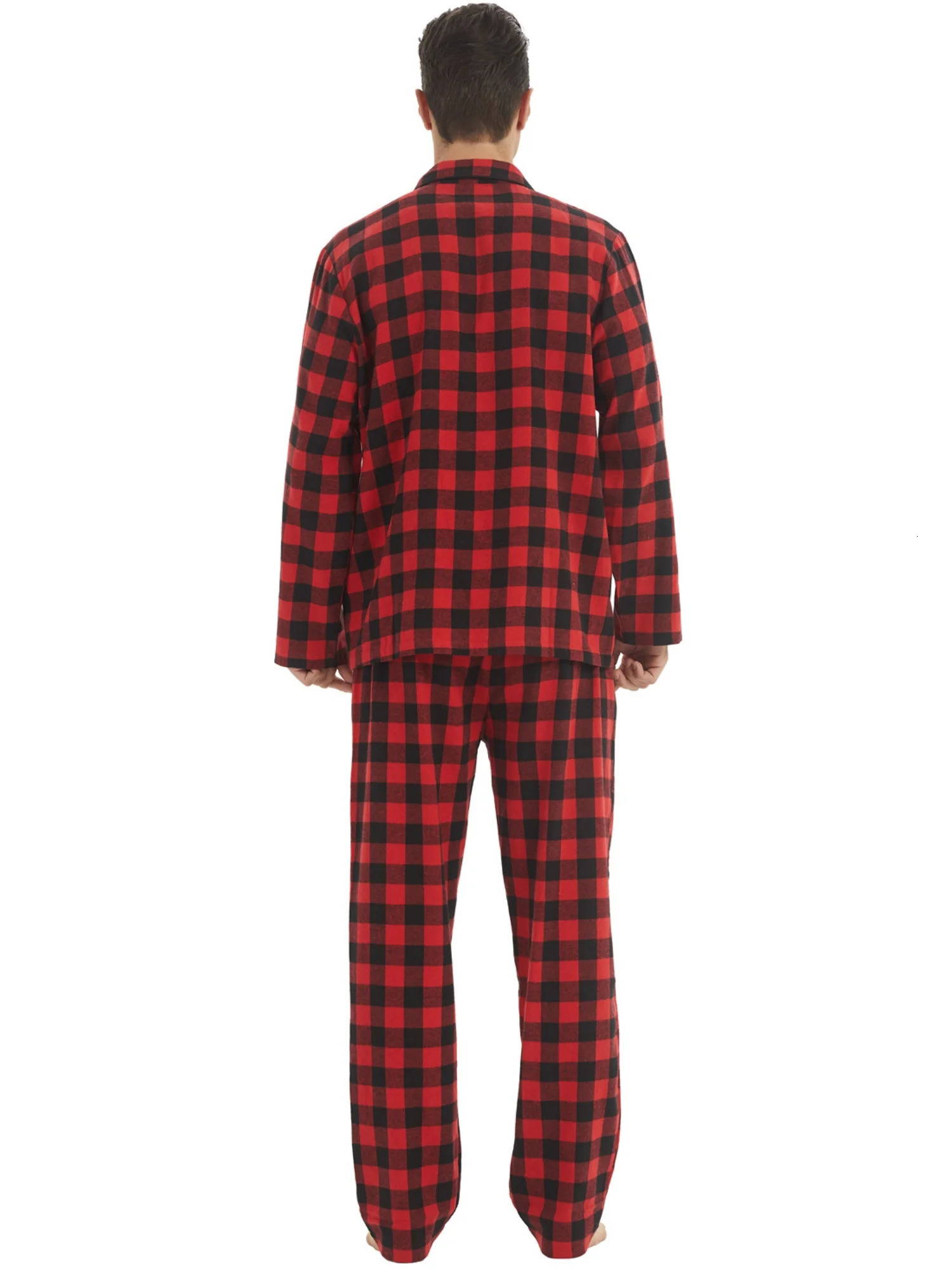 Mens Flannel Pajamas Set Plaid Cotton ButtonDown Sleepwear Warm Soft Lounge Pjs for Comfortable Nightwear 251021