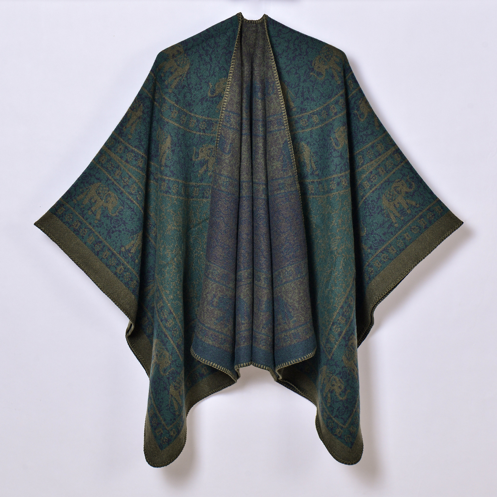 Ethnic Style Thickened Warm Shawl for Women Embroidered Split Cape Knitted Outerwear Hot Sale