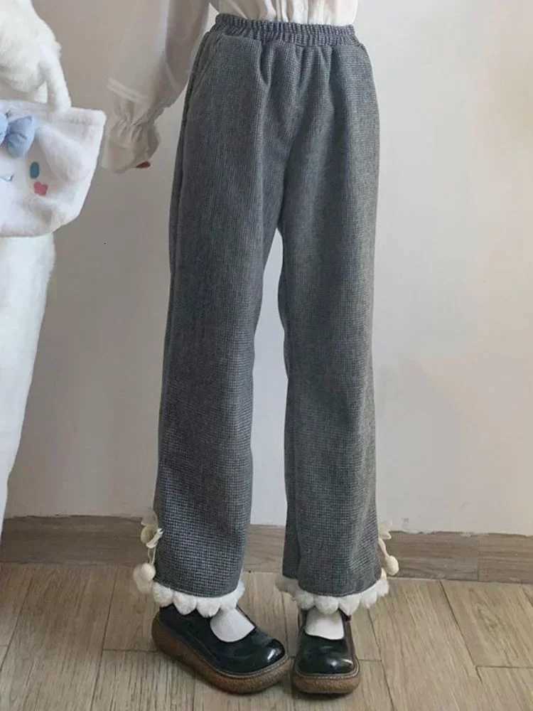 Japanese Kawaii Pants Women Wide Leg Cute Sweatpants Sweet Harajuku Lolita Vintage Baggy White Trousers with Bow WinterT251025