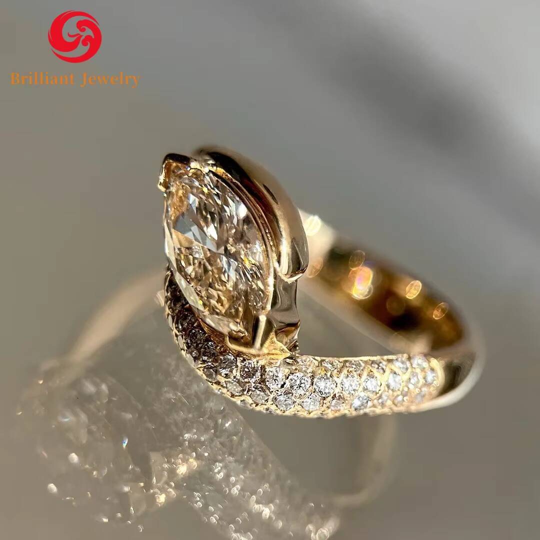 Luxury Custom Moissanite Ring 1CT 3CT 5CT VVS Marquise Cut Moissanite Engagement Rings Real 14K 18K Gold Proposed Ring