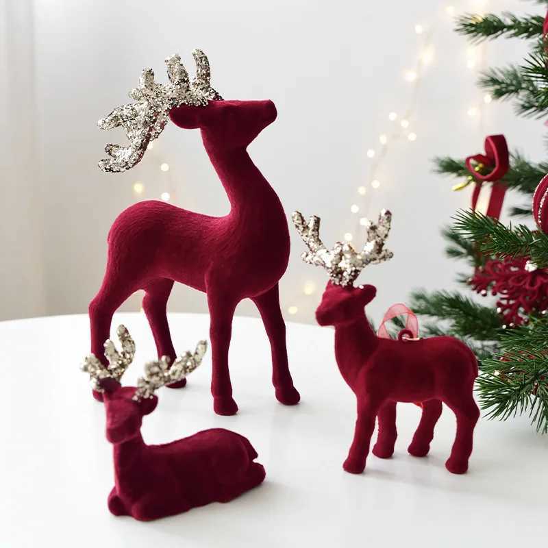2025 New Christmas Elk Ornament Christmas Tree Ornament Flashing Powder Wine Red Flocking Deer Ornament C251024