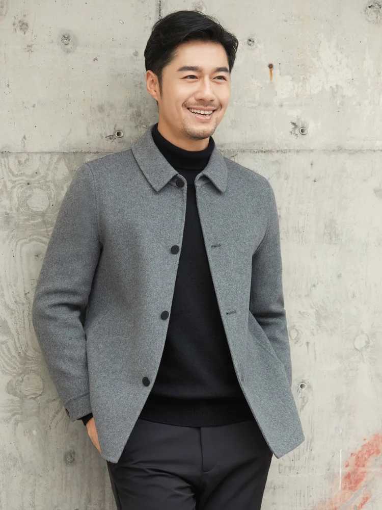 2023 HighEnd Mens Jacket Fall Winter Trend Polo Collar 100 Pure Wool Coat Mens Business Casual Wool Woolen TopT251025