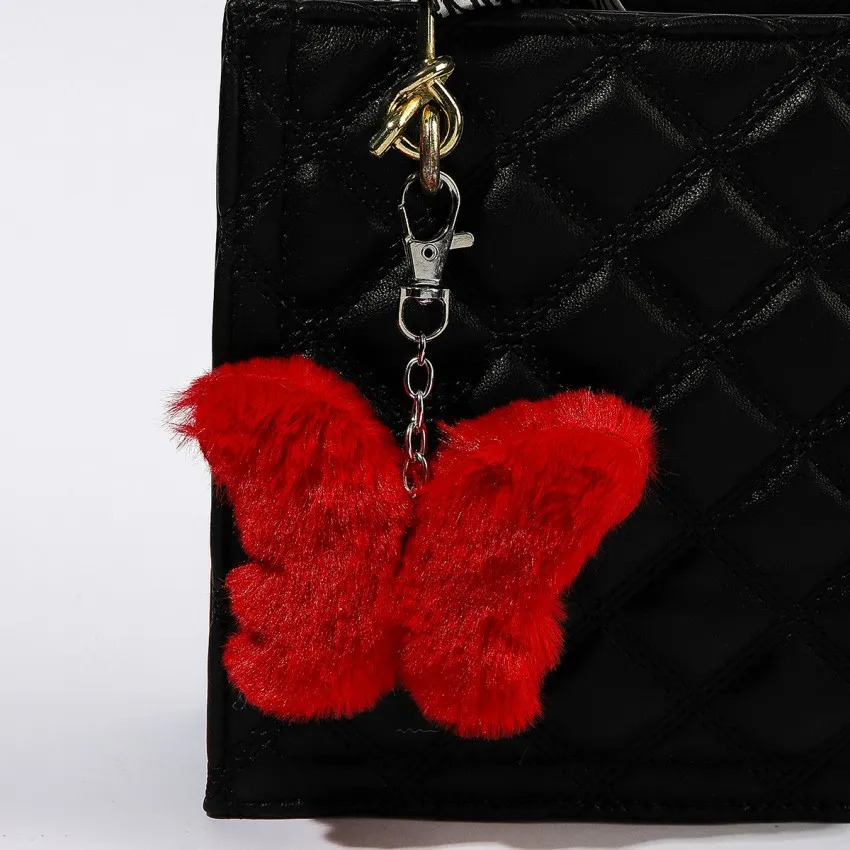 9x11cm Butterfly Fluffy Rabbit Fur Ball Key Chain Cute Pompom Artificial Rabbit Fur Pendent Keychain Women Bag Car Key Ring Gift 251021
