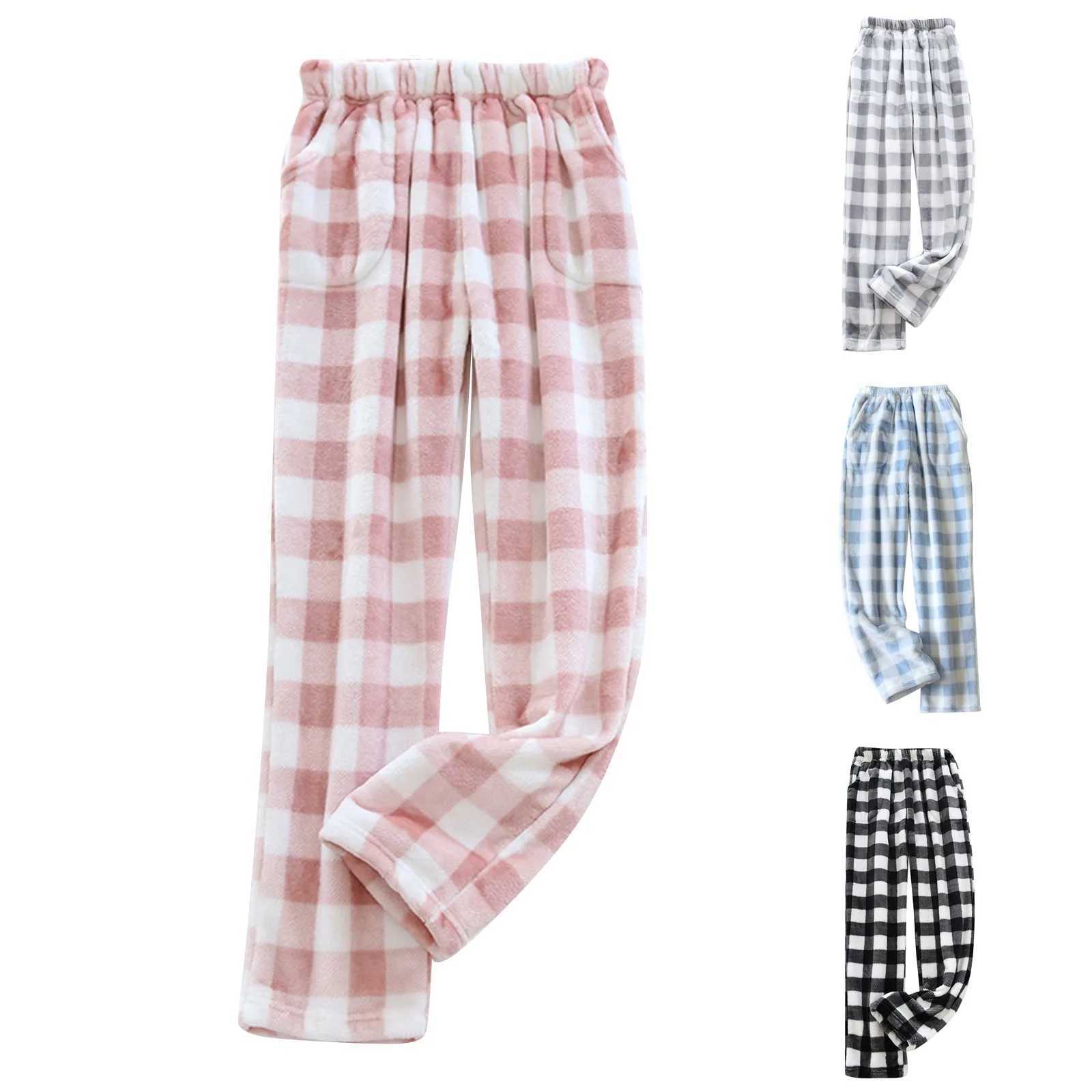Comfortable Winter Thick Plaid Womens Flannel Pajama Pants High Waist Loose Casual Straight Big Size Fleece Warm Home TrousersT251025