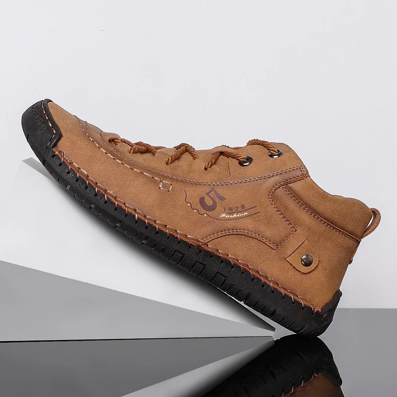 Handmade Leather Casual Men Shoes Ankle Boots Men Loafers Comfort Walking Shoes Men Flats Moccasins Shoes Plus Size 251023