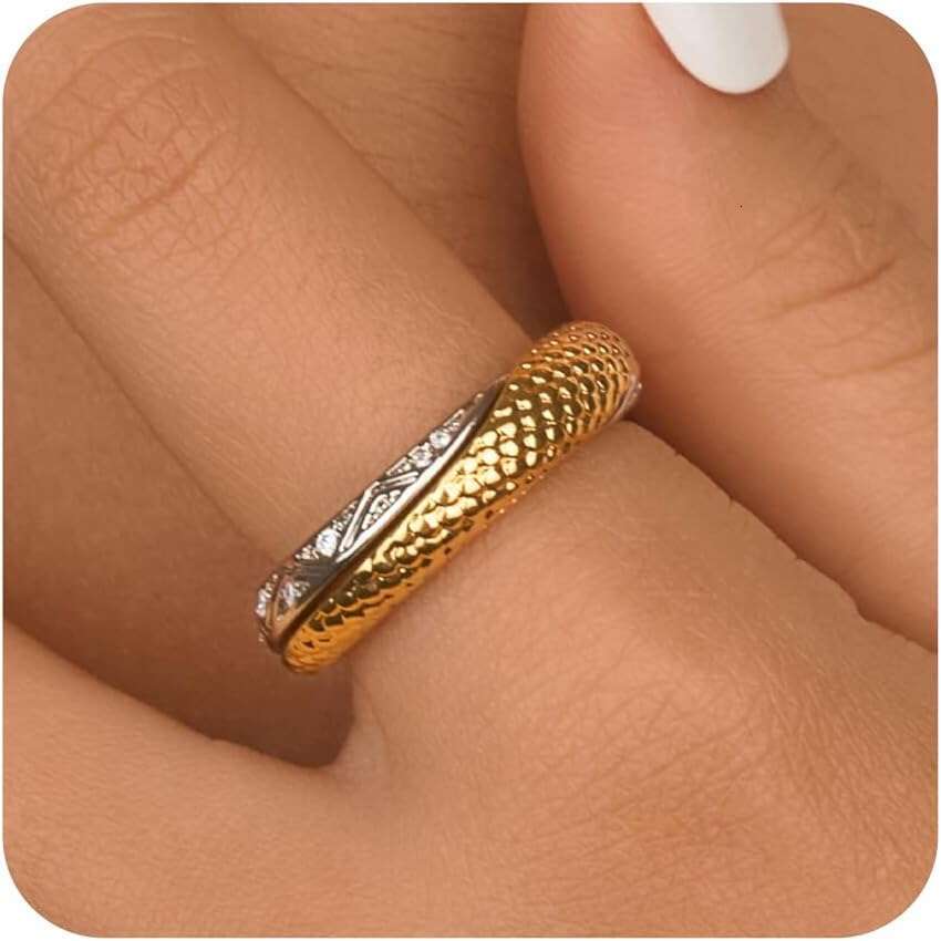 Stackable Rings for Women Infinity Interlocking Stack Non-Tarnish Two-Tone Gold Sier Plated Engagement Wedding Promise Chunky Fidget Dainty Cubic Zirc