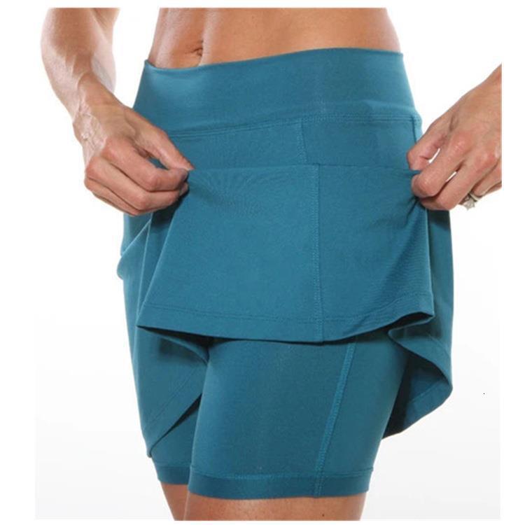 Summer Women's Solid Color Mid-Waist Pants with Pockets Sports Casual Fake Two-Piece Pocket Skirt