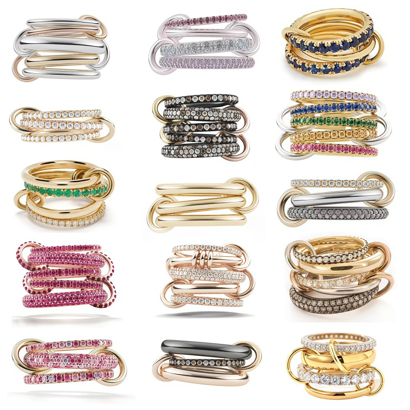 Fashionable interlocking stacking multi-layer stainless steel rings for women with copper and zircon jewelry