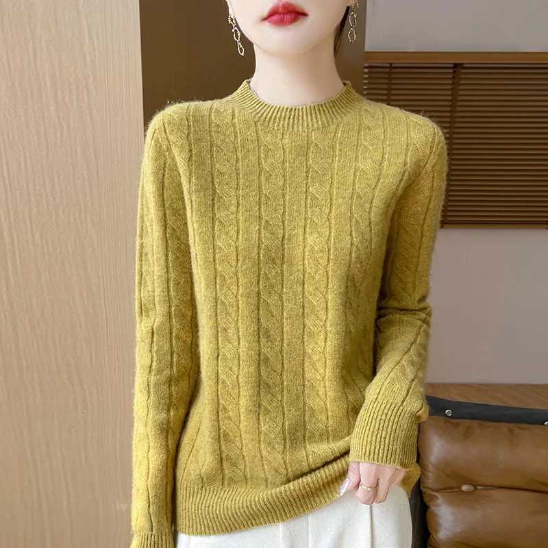 Women Winter Sweater 100 Merino Wool Thick Warm ONeck Pullover Twist Flower Cashmere Knitwear Casual Korean Popular ClothesT251025