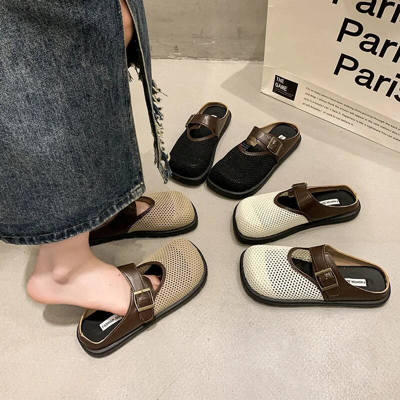 Mesh Flats Slippers Sandals 2024 Slides spring autumn New Outdoor Fashion Cusual Soft Sole Dress Women Shoes Zapatos Mujer ddmythur