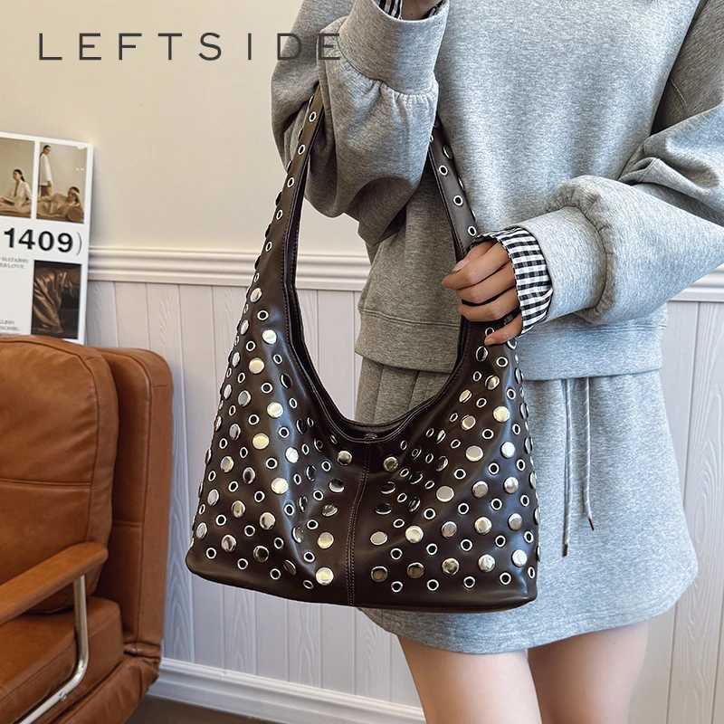 LEFTSIDE Rivets Design PU Leather Bucket Bags for Women 2025 New Punk Style Trend Female Shoulder Bag Handbags and Purses Z251024