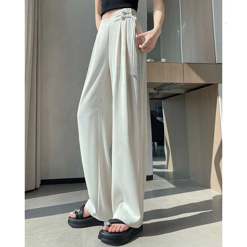 2025 Summer New Lady Straight Leg Suit Pants Female Chic Designer High Waisted Trousers Women Fashion Solid Loose Daily SlacksT251025