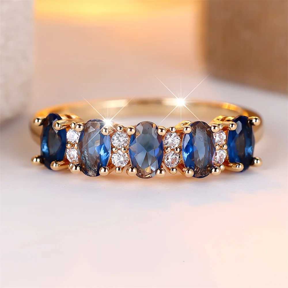 Single Row Blue Crystal Cute Oval Stone Rings For Women Vintage Gold Color Engagement Ring Wedding Jewelry Bridal Birthday GiftsXJ251025
