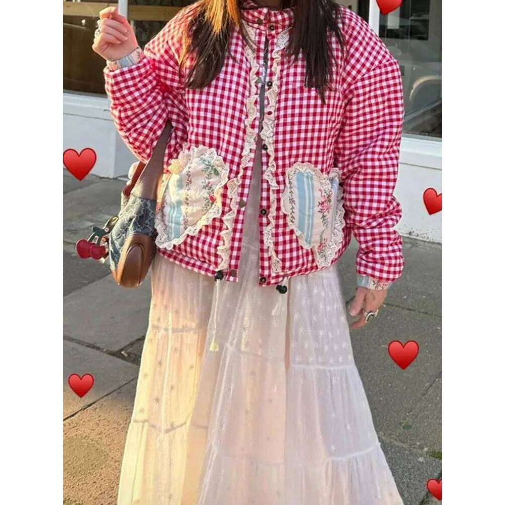 Women Lovely Loose Heart Patterned Parkas 2025 Winter New Long Sleeve Quilted Cotton Padded Jacket Coat Female Cute Outerwear Coats Designer Women